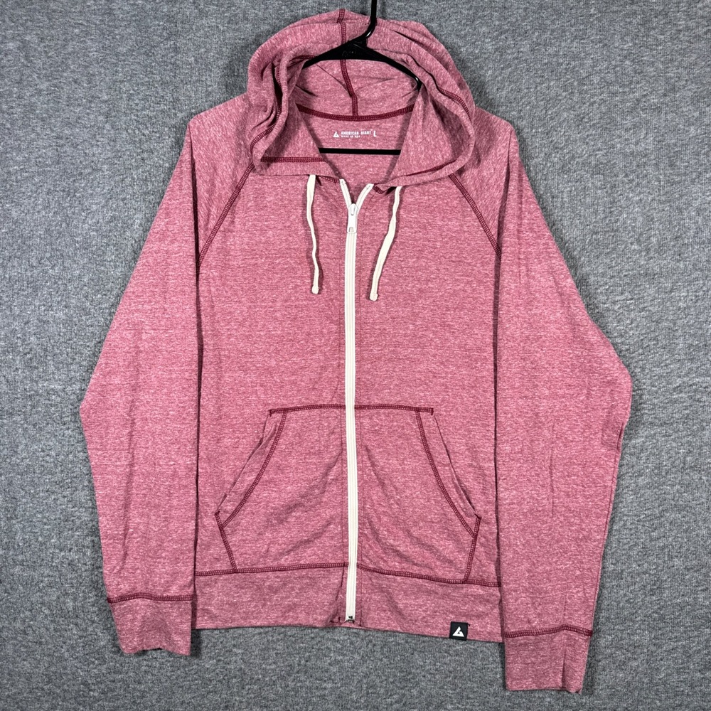American Giant Hoodie Mens Large Burgundy Red Lightweight Full Zip Kangaroo USA